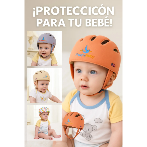 Bebé con casco protector acolchado naranja