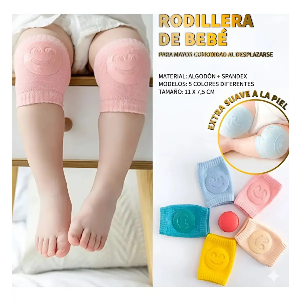 Rodilleras de bebé rosas con carita sonriente